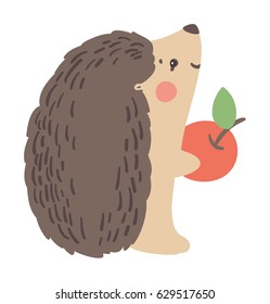 Vector illustration with a cute hedgehog in cartoon style. Beautiful greeting card