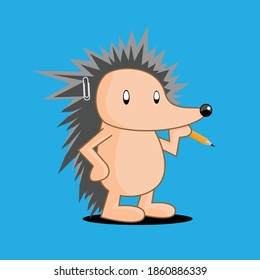 Vector illustration of cute hedgehog isolated on blue background.