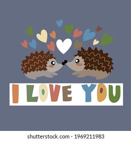 Vector illustration cute hedgehog  love. Template, magazine, background, business, idea, mocap, banner, postcard, scrapbook love theme. Isolated from background
