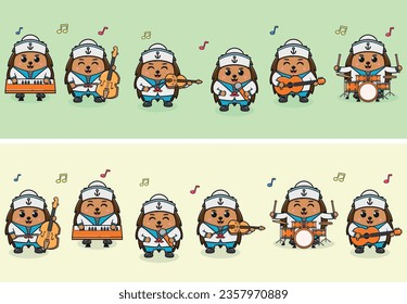 Vector Illustration of Cute Hedgehog sailors Music Band. Big set of cute Animal cartoon in professions. Hedgehog Cartoon flat style.