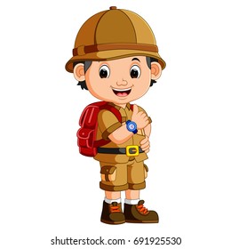 vector illustration of cute hiker boy