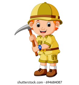 vector illustration of cute hiker holding axe