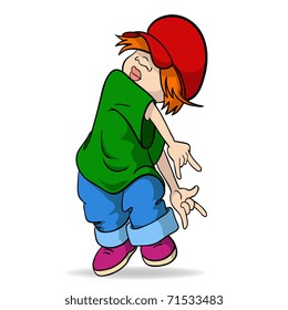 Vector illustration. Cute hip-hop cartoon girl in red hat