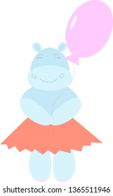 Vector illustration of a cute hippo with a balloon in hand