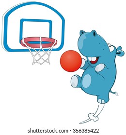 Vector Illustration of a Cute Hippo Basketball Player. Cartoon Character