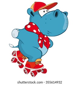 Vector Illustration of a Cute Hippo. Cartoon Character