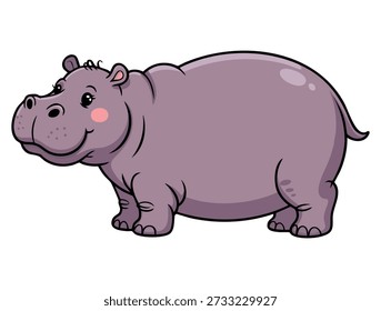 Vector illustration of cute hippo on white background isolated design ideal for cartoon, wildlife, animal, children, and playful themed creative artwork