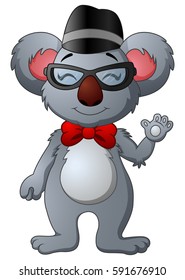 Vector illustration of Cute hipster koala with glasses and hat