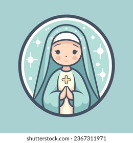 ilustración vectorial de la linda Santa María Nuestra Señora Virgen María Madre de Jesús, en los colores azul celeste, imprimible, adecuado para el logo, signo, tatuaje, pegatina y otra impresión a petición