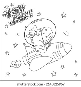 Vector illustration of Cute horse Astronaut Riding Rocket. Cartoon isolated vector illustration, Creative vector Childish design for kids activity colouring book or page.