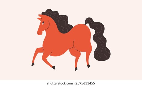 Vector illustration with cute horse. Print design with animal for greeting cards, posters, banners. Year of the Horse. Happy Chinese New year.  