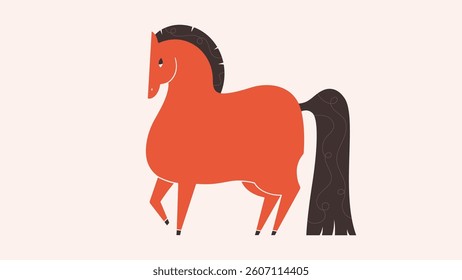 Vector illustration with cute horse. Print design with animal for greeting cards, posters, banners. Year of the Horse. Happy Chinese New year