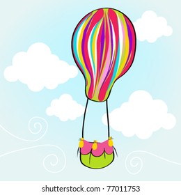 Vector illustration of cute hot air balloon flying in the sky