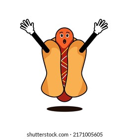 Vector illustration of cute hot dog character. Suitable for food item, etc.
