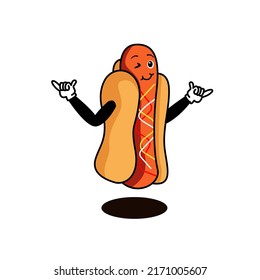 Vector illustration of cute hot dog character. Suitable for food item, etc.