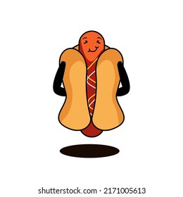 Vector illustration of cute hot dog character. Suitable for food item, etc.