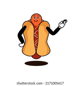 Ilustración vectorial de un lindo personaje de hot dog. Idóneo para alimentos, etc.