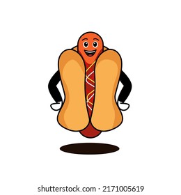 Vector illustration of cute hot dog character. Suitable for food item, etc.