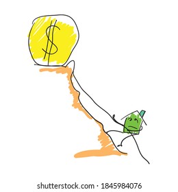 Ilustración vectorial de una linda casa trepando por dinero