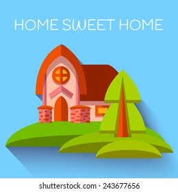 Vector illustration with cute house in flat style