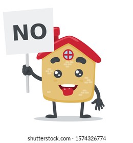vector illustration of cute house mascot holding sign, on white background 