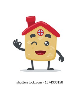 vector illustration of cute house mascot, on white background 