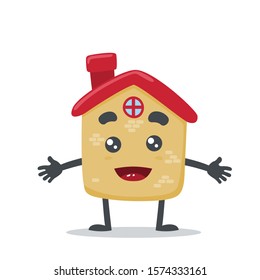 vector illustration of cute house mascot, on white background 