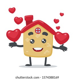 vector illustration of cute house mascot bring heart (love), on white background 
