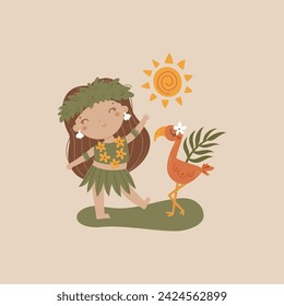 vector illustration of a cute hula dancer