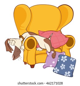 Vector Illustration of a Cute Hunting Dog. Sleeping Dog Siesta