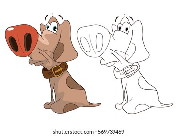 Vector Illustration of a Cute Hunting Dog. Cartoon Character. . Coloring Book 