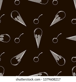 Vector illustration of Cute ice cream Seamless pattern . Outline Vector background
