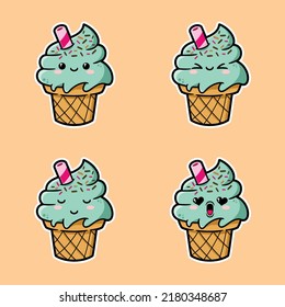 vector illustration of cute ice cream emoji