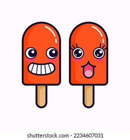 
vector illustration of cute ice cream couple cartoon character with mango flavor