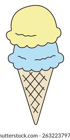 Vector illustration of cute ice cream. Double, dessert