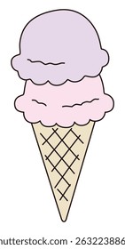 Vector illustration of cute ice cream. Double, dessert