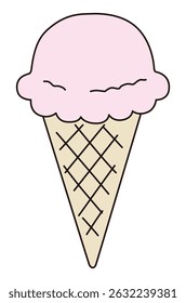 Vector illustration of cute ice cream. Dessert, strawberry