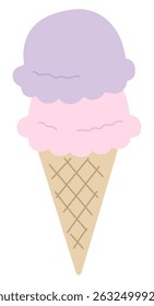Vector illustration of cute ice cream. Double, dessert