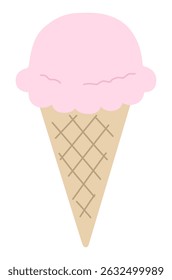 Vector illustration of cute ice cream. Dessert, strawberry