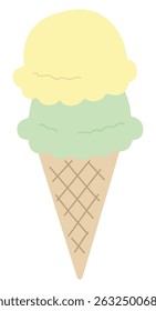 Vector illustration of cute ice cream. Double, dessert
