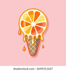 Vector illustration of a cute ice cream shaped like a slice of orange