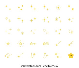 Vektorgrafik eines niedlichen Ikonensatzes. Sterne, Glitzer, funkelt, Sternschnuppen, Ornamente
