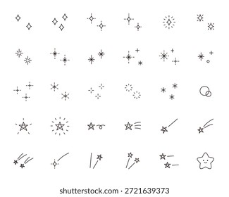 Vektorgrafik eines niedlichen Ikonensatzes. Sterne, Glitzer, funkelt, Sternschnuppen, Ornamente