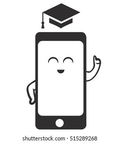 Vector illustration of a cute icon of a smart phone. Black and white