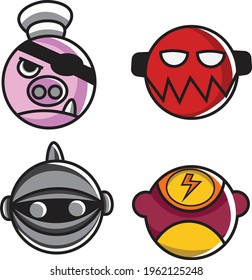 Vector illustration of cute icons perfect for stickers and keychains in a set.
