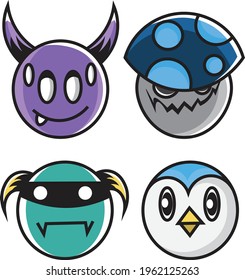 Vector illustration of cute icons perfect for stickers and keychains in a set.
