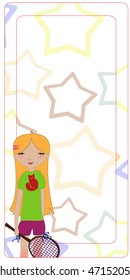 Vector Illustration of the cute invitation, decorated with the little girl playing tennis. There is a blank space for your own text.