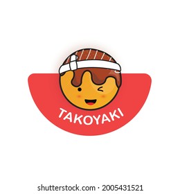 Vector illustration cute japanese Takoyaki Food character, icon and sticker. For any business related to Japanese food or any other business
