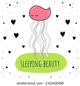Vector illustration of "cute jellyfish". Baby print. Cartoon background.
