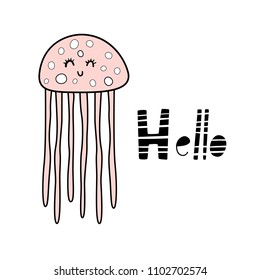 Vector illustration of "cute jellyfish". Baby print. Cartoon background.
